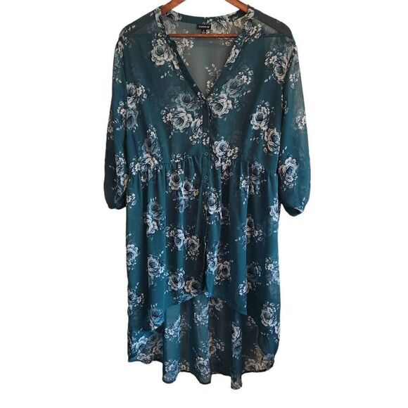 Torrid Green Floral Chiffon Tunic Top Plus Size 2X - Picture 1 of 5